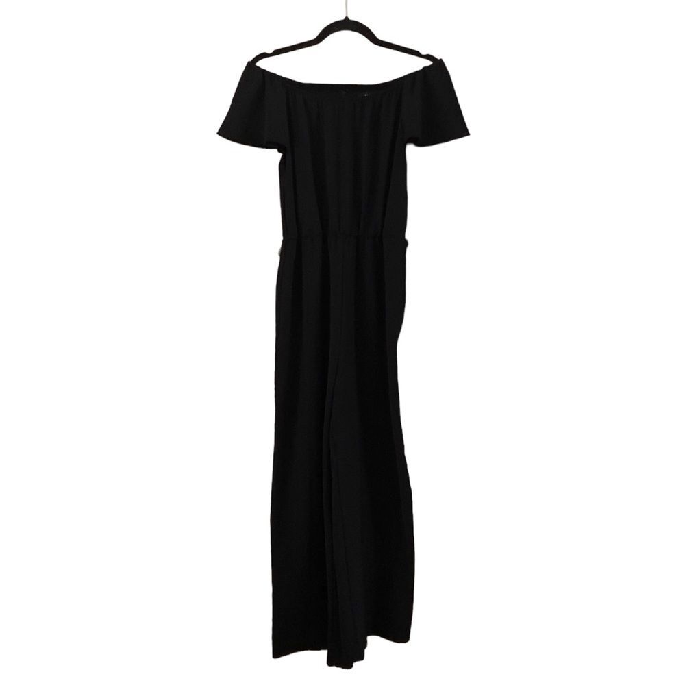 DKNY Boatneck Crop Wide Leg Jumpsuit Black Short Flutter Sleeves Size 6